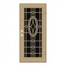 Unique Home Designs Modern Cross 30 in. x 80 in. Desert Sand Right-Hand Recessed Mount Aluminum Security Door with Charcoal Insect Screen