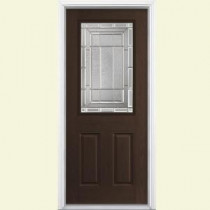 Masonite Sequence Half Lite Espresso Oak Grain Textured Fiberglass Entry Door with Brickmold