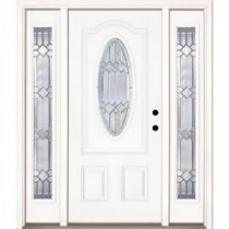Feather River Doors Mission Pointe Zinc 3/4 Oval Lite Primed Smooth Fiberglass Entry Door with Sidelites