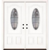 Feather River Doors Rochester Patina 3/4 Oval Lite Primed Smooth Fiberglass Double Entry Door