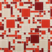 Instant Mosaic 12 in. x 12 in. Peel and Stick Beige and Burgundy Glass Wall Tile