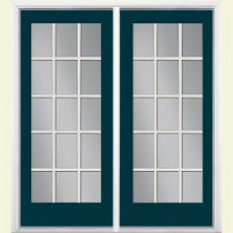 Masonite 72 in. x 80 in. Night Tide Left-Hand Inswing French 15 Lite Smooth Fiberglass Patio Door with No Brickmold