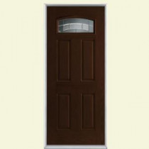Masonite Croxley Camber Fanlite Espresso Oak Grain Textured Fiberglass Entry Door with No Brickmold