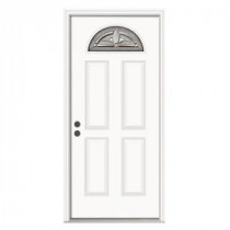 JELD-WEN Blakely Fan Lite Primed White Steel Entry Door with Nickel Caming and Brickmold