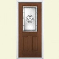 Masonite Texas Star Half Lite Carmel Fir Grain Textured Fiberglass Entry Door with Brickmold