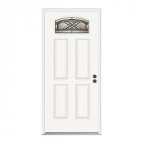JELD-WEN Ascot Camber-Top Primed White Steel Entry Door with Brickmold