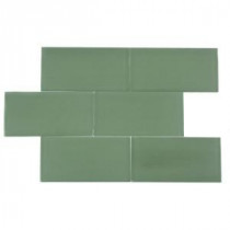 Splashback Tile Contempo Spa Green Frosted 3 in. x 6 in. Glass Subway Floor and Wall Tile