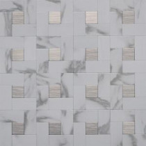 Instant Mosaic 12 in. x 12 in. Peel and Stick Faux White Marble and Brushed Stainless Metal Wall Tile
