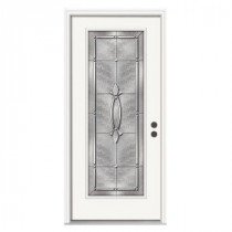 JELD-WEN Blakely Full Lite Primed White Steel Entry Door with Brickmould with Nickel Caming