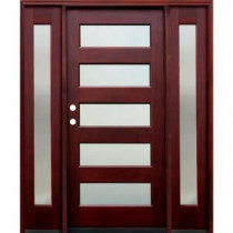 Pacific Entries Contemporary 36 in. x 80 in. 5 Lite Mistlite Stained Mahogany Wood Entry Door with 14 in. Sidelites