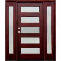 Pacific Entries Contemporary 36 in. x 80 in. 5 Lite Reed Stained Mahogany Wood Entry Door with 6 in. Wall Series and 12 in. Sidelites