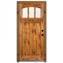 Steves & Sons Craftsman 3 Lite Arch Stained Wood Knotty Alder Left-Hand Entry Door with 6 in. Wall and Prefinished Frame