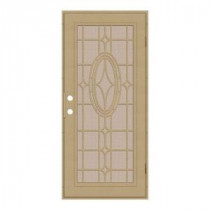 Unique Home Designs Modern Cross 32 in. x 80 in. Desert Sand Right-Hand Recess Mount Security Door with Desert Sand Perforated Screen