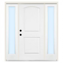 Steves & Sons Premium 2-Panel Arch Primed White Steel Right-Hand Entry Door with 10 in. Clear Glass Sidelites and 4 in. Wall