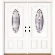 Feather River Doors Medina Brass 3/4 Oval Lite Primed Smooth Fiberglass Double Entry Door