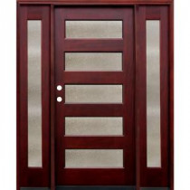 Pacific Entries Contemporary 36 in. x 80 in. 5 Lite Seedy Stained Mahogany Wood Entry Door with 6 in. Wall Series and 12 in. Sidelites
