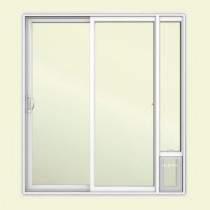 JELD-WEN 72 in. x 80 in. White Left Hand Vinyl Patio Door with Low-E Argon Glass and Small Pet Door