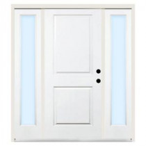 Steves & Sons Premium 2-Panel Square Primed White Steel Left-Hand Entry Door with 14 in. Clear Glass Sidelites and 4 in. Wall