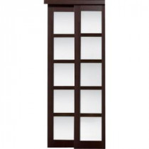 TRUporte Grand 2240 Series 72 in. x 80 in. Composite Espresso 5-Lite Tempered Frosted Glass Sliding Door