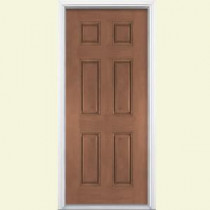 Masonite 6-Panel Caramel Mahogany Grain Textured Fiberglass Entry Door with Brickmold