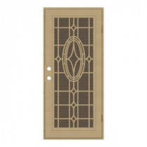 Unique Home Designs Modern Cross 30 in. x 80 in. Desert Sand Right-Hand Surface Mount Aluminum Security Door with Brown Perforated Screen