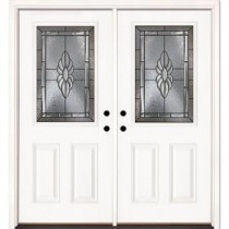 Feather River Doors Sapphire Patina Half Lite Primed Smooth Fiberglass Double Entry Door